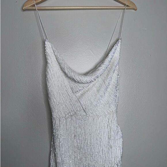 Retrofete NWT Katya Sequin Midi Dress Cowl Neck Moonglow White Slit Size XS - Picture 4 of 9